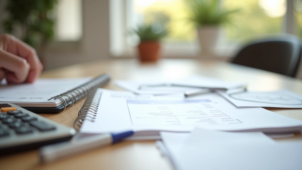 Organized financial documents and debt summary spreadsheet on desk with calculator