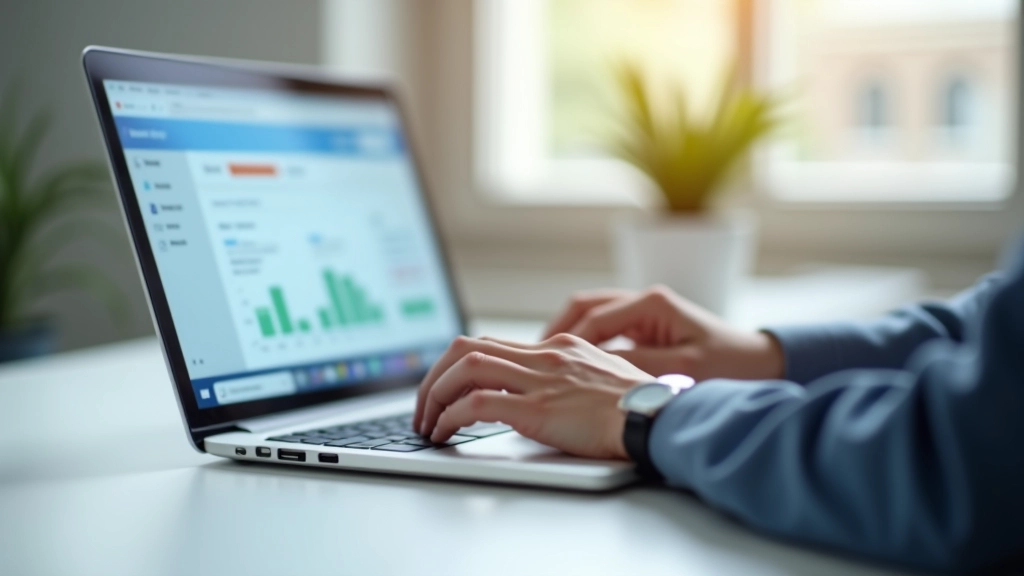 Laptop screen showing online banking dashboard with account balances and savings growth chart